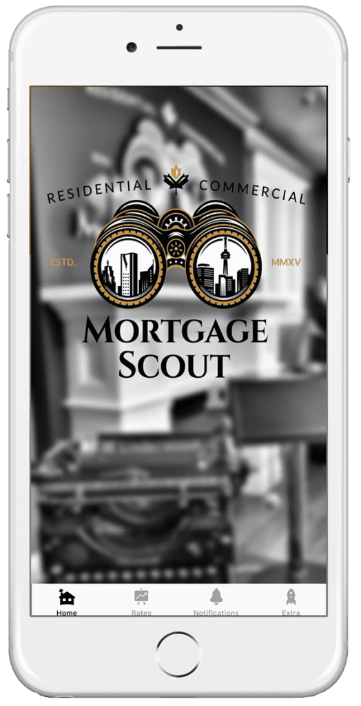 Mortgage Scout iPhone app interface featuring mortgage calculator for home buyers in Toronto, Ontario, Canada
