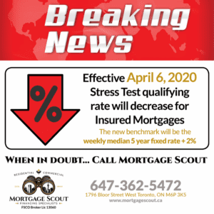 Breaking News about Stress Test qualifying rate decrease effective April 6th, 2020.