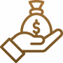 Stylized icon of a hand holding bag of money for down payment in Ontario